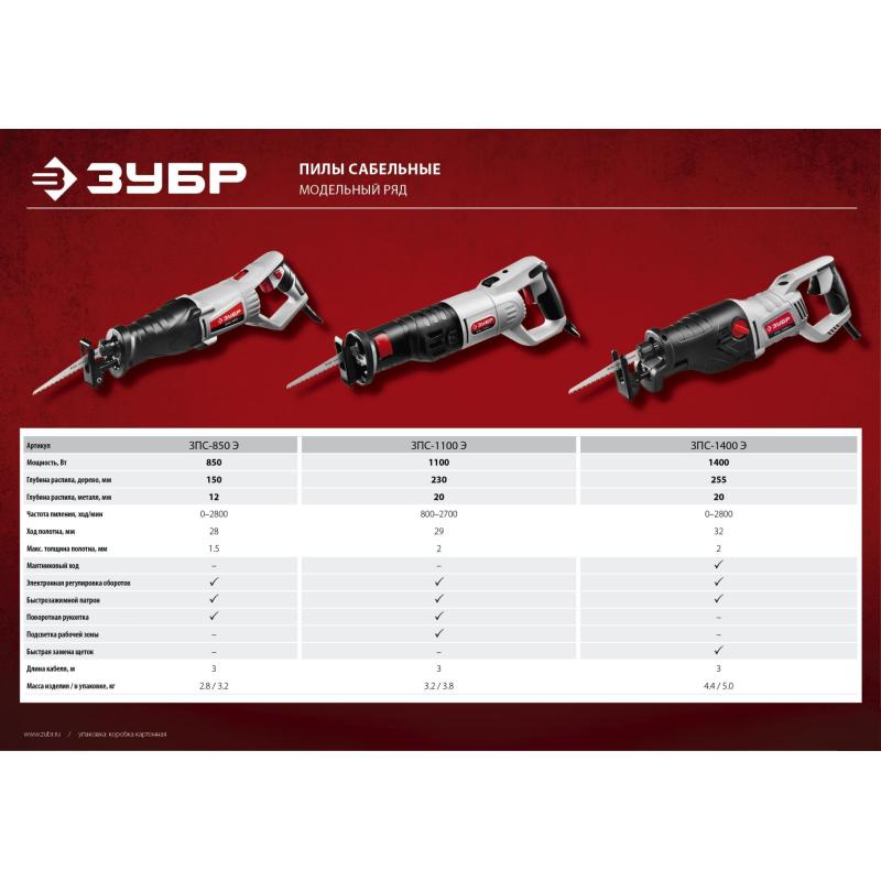 Пила сабельная ЗУБР ЗПС-1100 Э, 1100 Вт