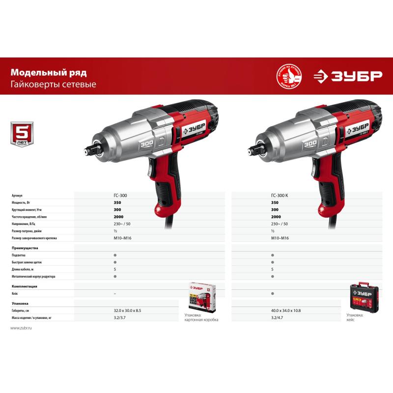 Гайковерт ударный ЗУБР 350Вт, 300Нм, 1/2 (ГС-300)