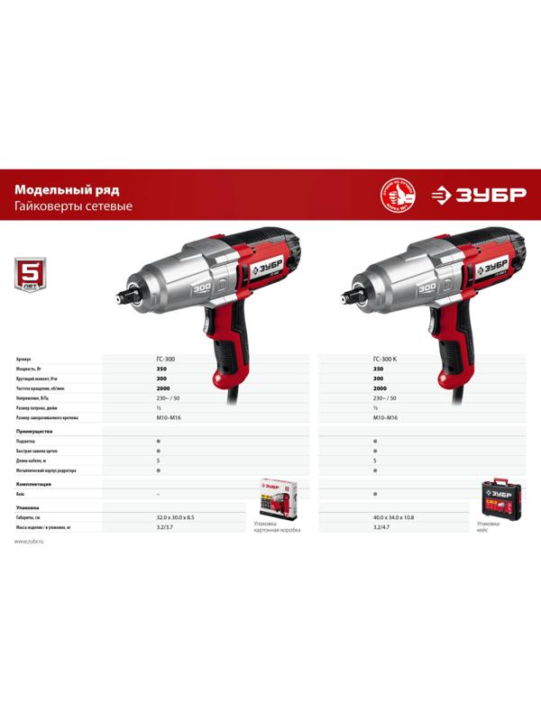 Гайковерт ударный ЗУБР 350Вт, 300Нм, 1/2 (ГС-300)