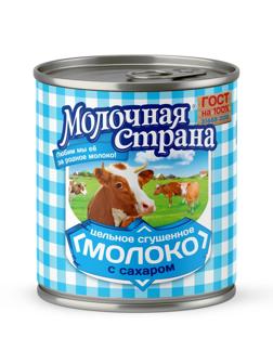 Молоко сгущенное Молочная Страна цельное с сахаром 8,5% ж/б, 380г