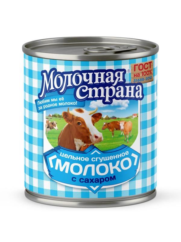 Молоко сгущенное Молочная Страна цельное с сахаром 8,5% ж/б, 380г