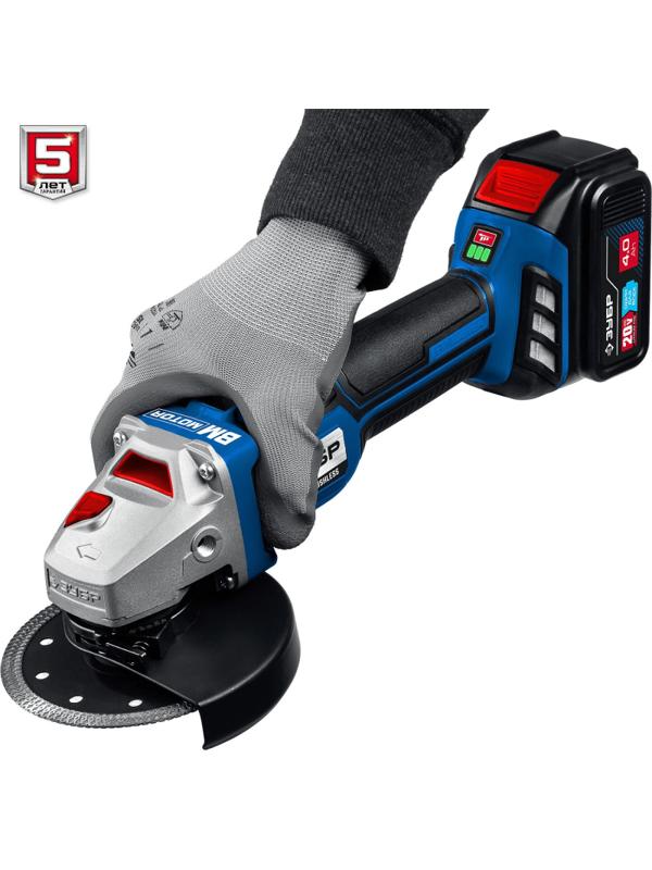 Шлифмашина угловая бесщеточная аккум. ЗУБР AB-125-41, 20 В, 1 АКБ (4Ач)