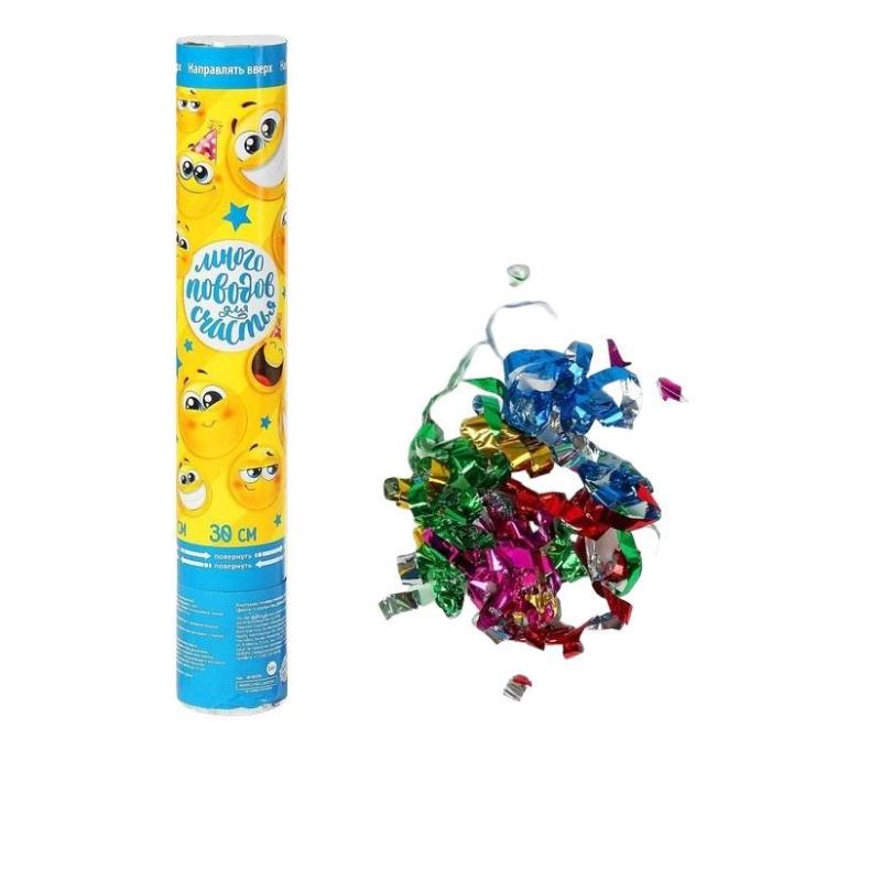 Хлопушка пневматическая 'Смайлы', фанты, серпантин, фольга, 30 см, 3035078