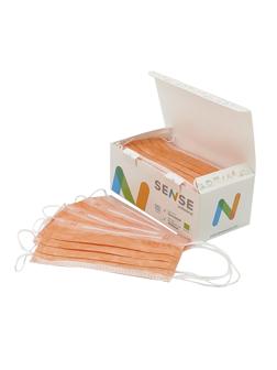 Маска медицинская 3-х сл., резинка, оранжевый, Sense, картон 50шт/уп