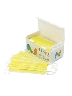 Маска медицинская 3-х сл., резинка, желтый, Sense, картон 50шт/уп