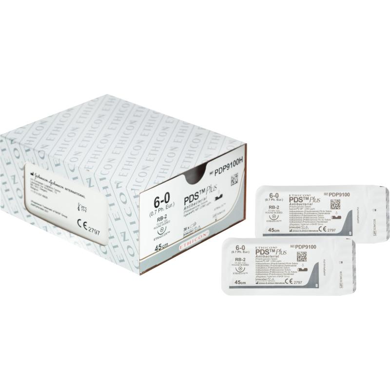Шовный материал ПДС ПЛЮС 6/0, 45см, фиол., кол. 13мм, 1/2, PDP9100H,36шт/уп