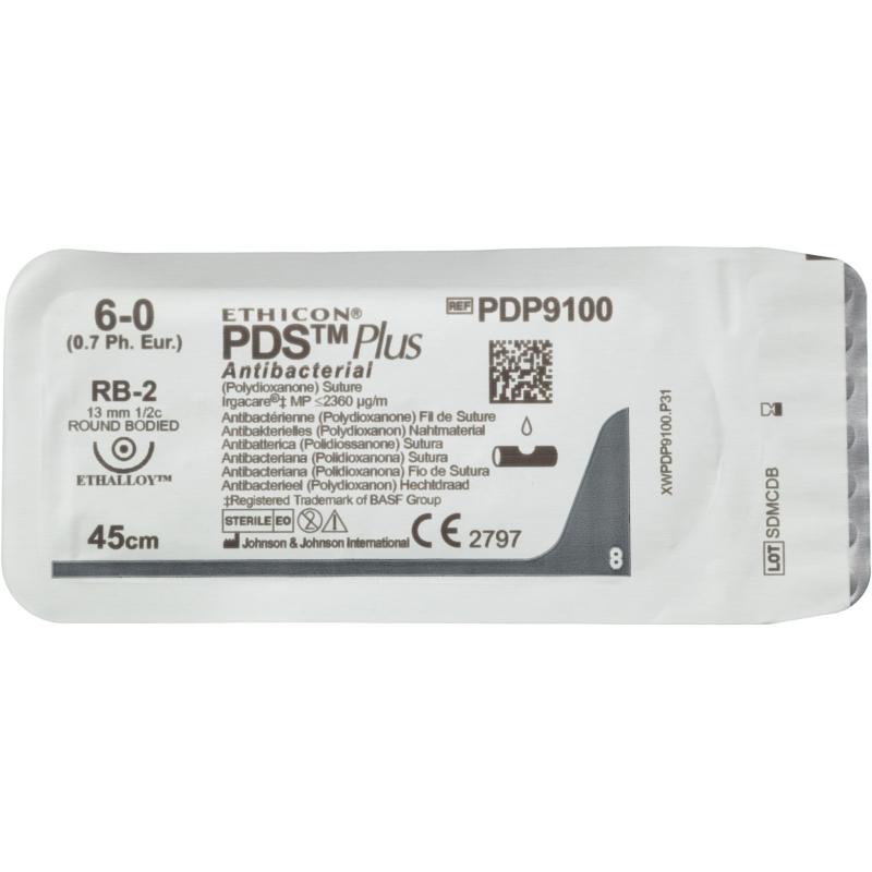 Шовный материал ПДС ПЛЮС 6/0, 45см, фиол., кол. 13мм, 1/2, PDP9100H,36шт/уп