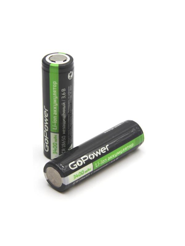 Аккумулятор Li-ion GoPower 18650 PC1 3.6V 3400mAh без защ плос/кон