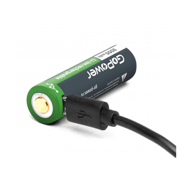 Аккумулятор Li-ion GoPower 18650 3.7V 3000mAh с защитой + USB