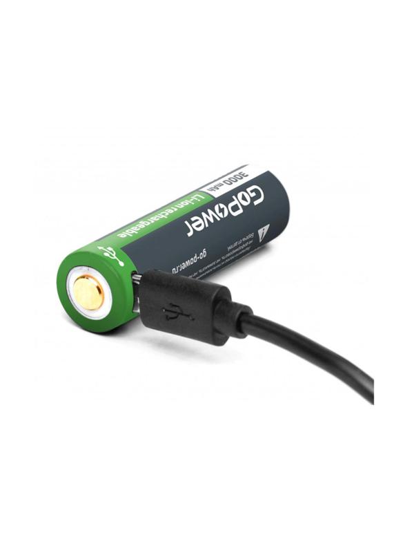Аккумулятор Li-ion GoPower 18650 3.7V 3000mAh с защитой + USB