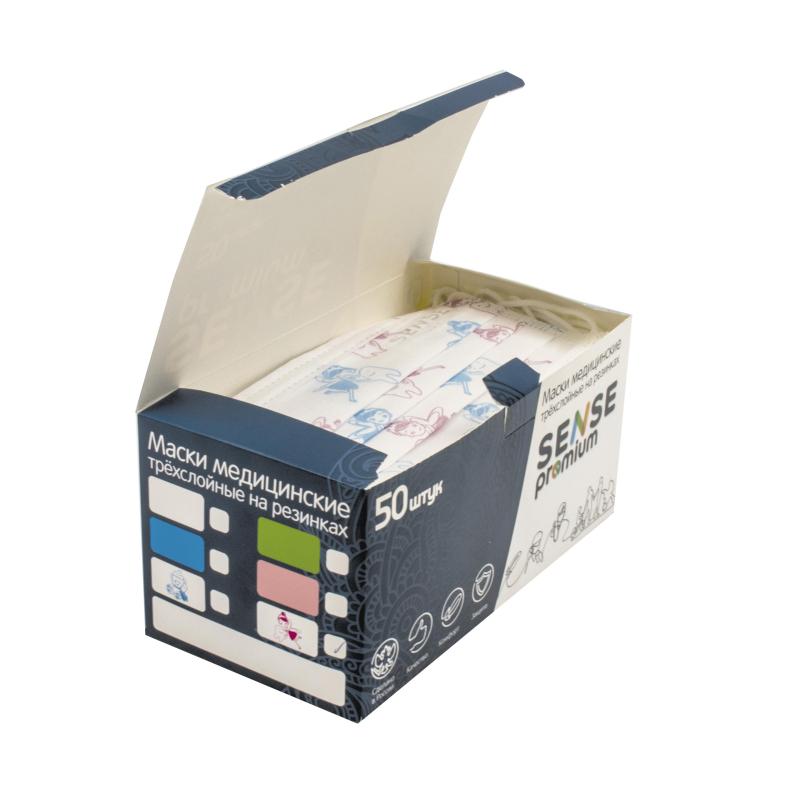 Маска медицинская 3-х сл., Sense, детская, ФЕИ, картон 50шт/уп