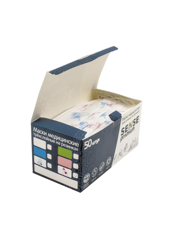Маска медицинская 3-х сл., Sense, детская, ФЕИ, картон 50шт/уп
