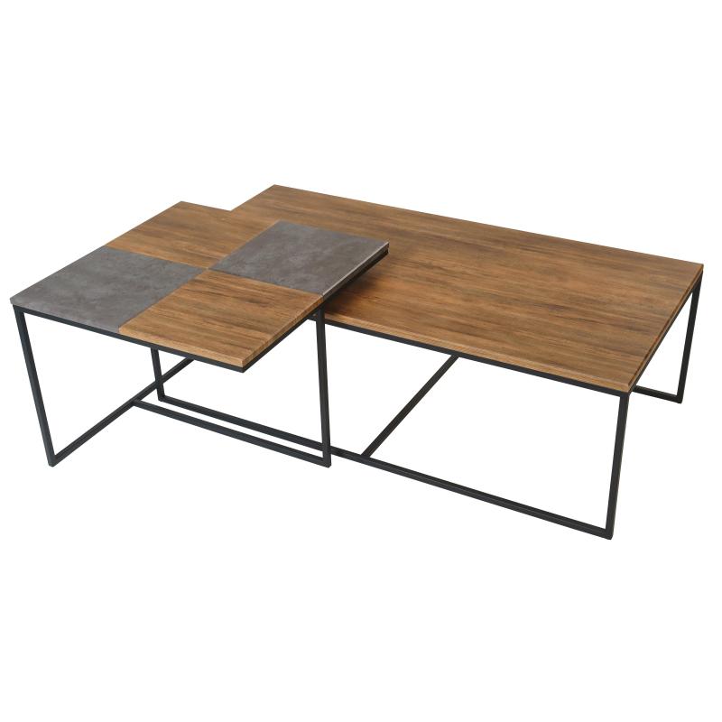 Стол журнальный  KF_Фьюжн квадро, дуб  американский/серый бетон