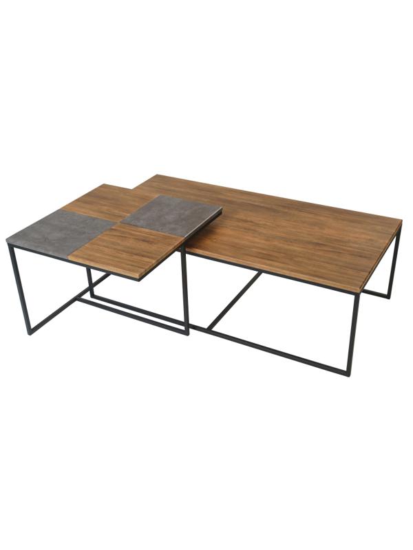 Стол журнальный  KF_Фьюжн квадро, дуб  американский/серый бетон