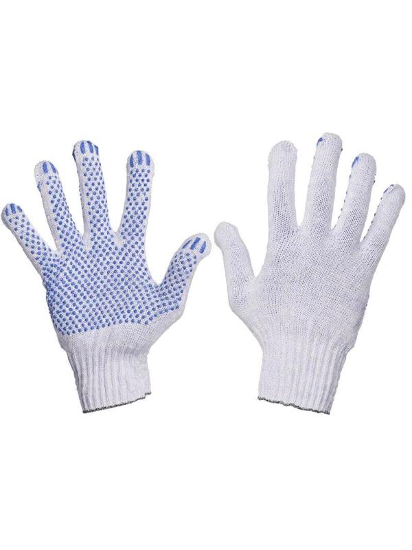 Перчатки защитные трикотажные с ПВХ Точка 4 нити 38-40гр 10кл 300пар/уп