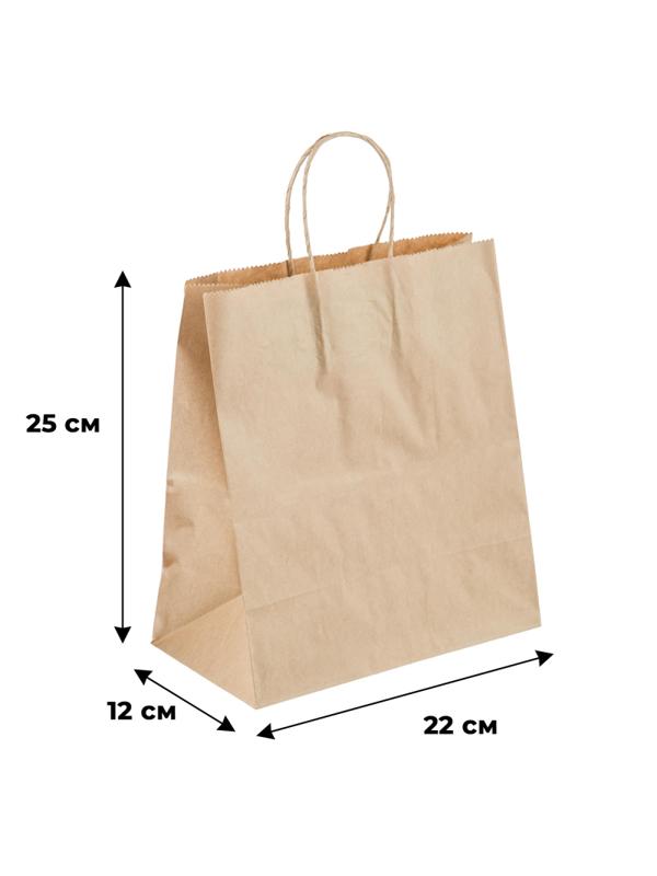 Пакет бумажный 220х120х250 мм с кручеными ручками, крафт 70 гр, 250 шт/уп