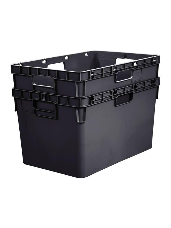 Ящик п/э 600x400x340 сплошной,стенки с отверс. для пакетов цв.черный