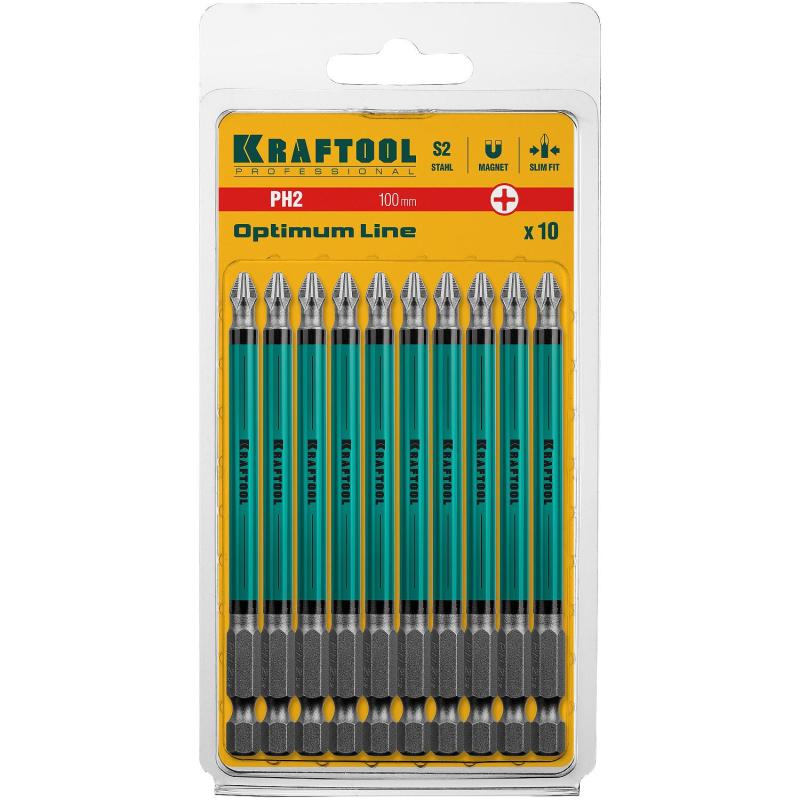 Бита KRAFTOOL Optimum Line PH2, 100 мм, тип E, 10 шт/уп (26122-2-100-10)