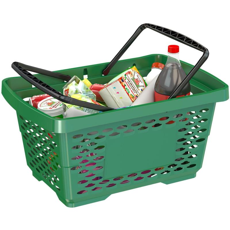 Корзина покупательская EVR_JAZZ 410262 пластик зеленый 28л усилен. дно 2руч