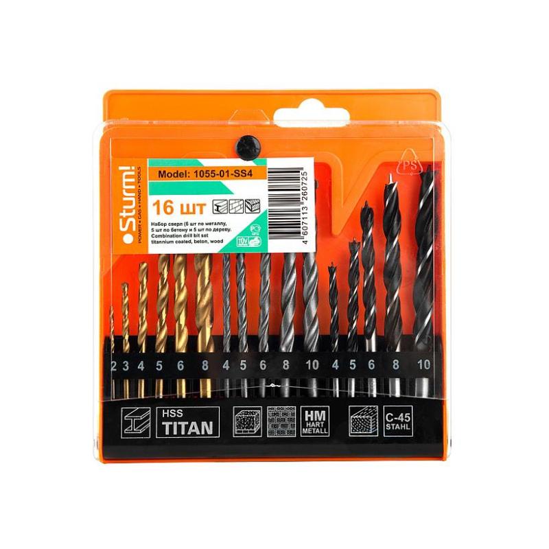 Набор сверл универсальный Sturm! 16 шт (металл/бетон/дерево) (1055-01-SS4)