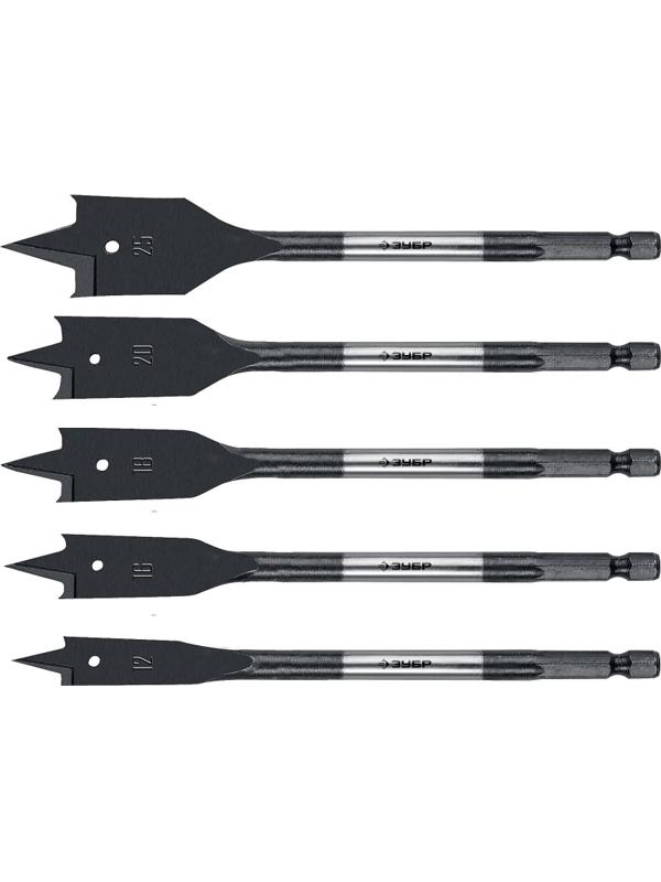 Набор сверл перовых ЗУБР 5 шт: 12-16-18-20-25мм, HEX 1/4 (29505-H5_z01)