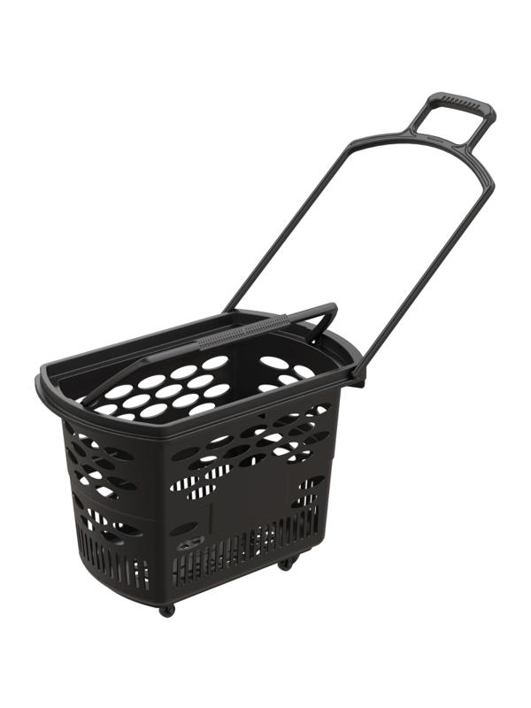 Корзина-тележка покупательская EVR_TECHNO пласт. с 2 пл.ручками,38л.,черный