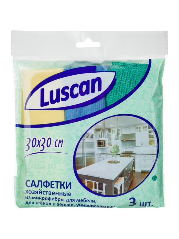 Салфетки хозяйственные Luscan из микрофибры 30х30см д/мебели, стекол 3шт/уп