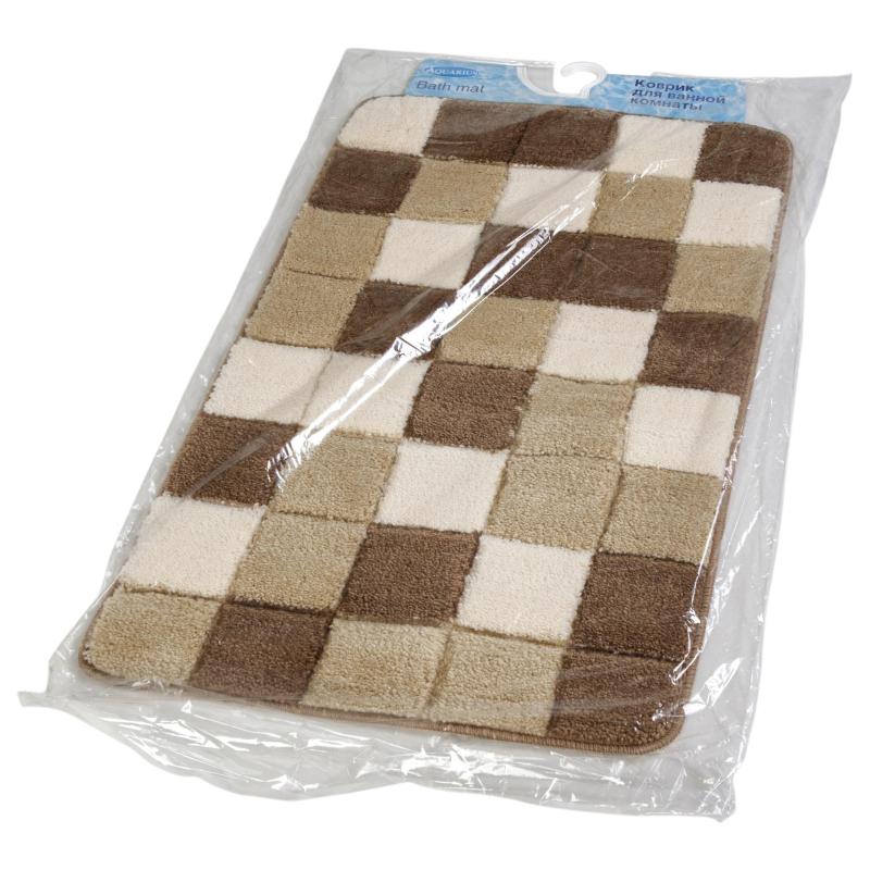Коврик для ванной комнаты Шахматы 55х90см, цв. бежево-коричневый, 66610
