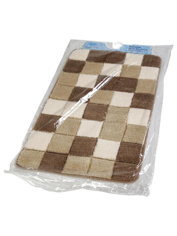 Коврик для ванной комнаты Шахматы 55х90см, цв. бежево-коричневый, 66610