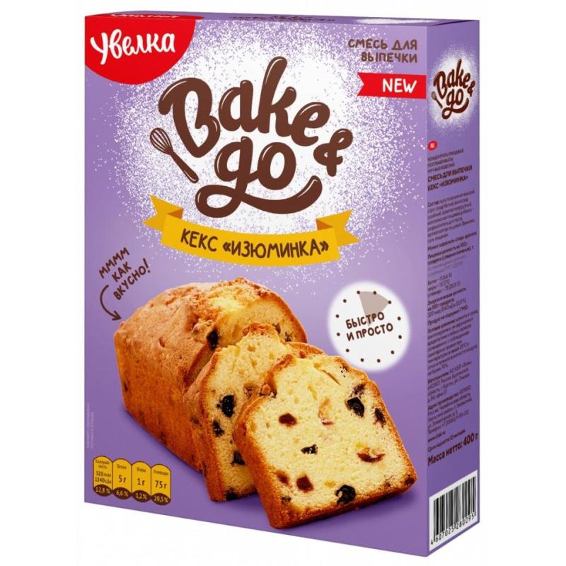 Смесь для приготовления Увелка Bake&Go Кекс Изюминка, 400гх10шт/уп