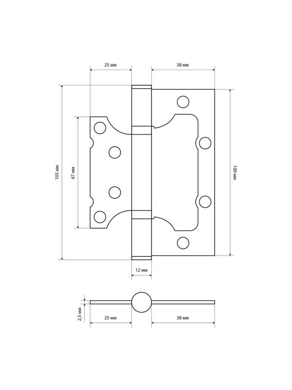 Петля _УЗК СТАНДАРТ 100х75х2,5мм 2BB CP накладная без врезки, хром (7106)