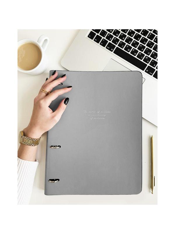 Тетрадь со сменным блоком А4,120л,Infolio Study,Quote,иск.кож,серый,N3824