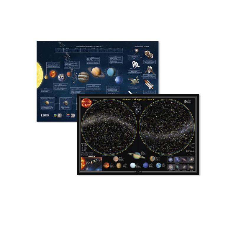 Настенная карта двухсторонняя. Звездное небо/Планеты. 58х38 см