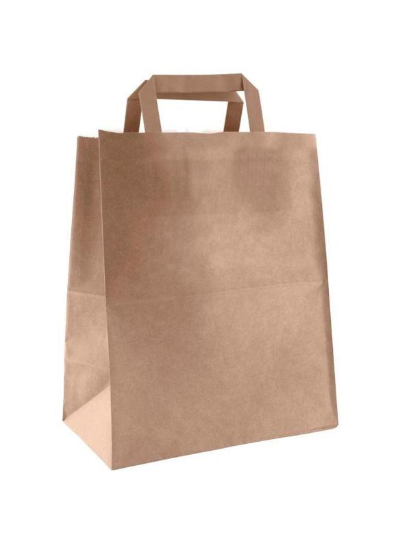 Пакет бумажный 320x200x320мм, 80гр/м2, с плоскими ручками, крафт, 160шт/уп