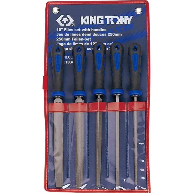 Набор напильников 250 мм,двухкомпонент рукоятки,5предметов,KING TONY 1015GQ