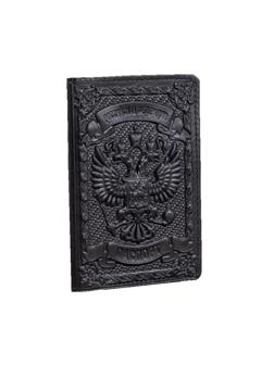 Обложка на паспорт с 3D тисн.Кремль, кожа, черный+светло-коричн., Op0100203