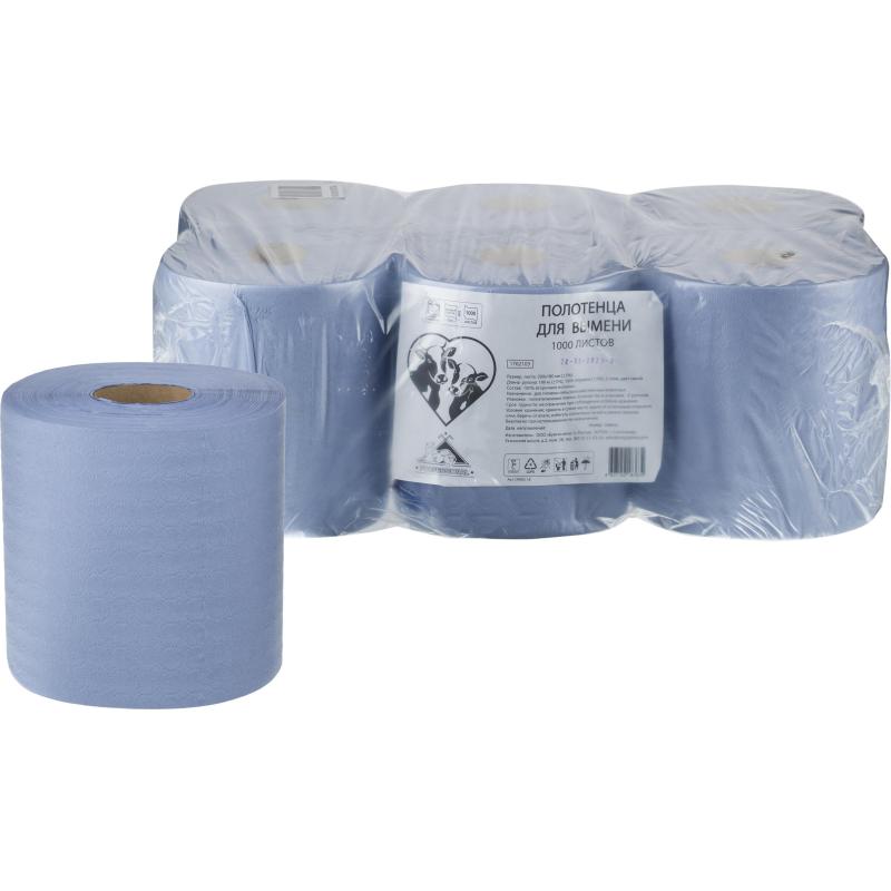 Бумага протирочная для вымени синяя 20х18см 1000л 6рул/уп
