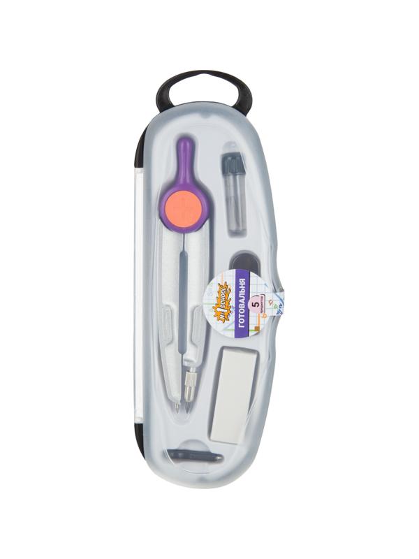 Готовальня №1School 5 пр/наб циркуль 120мм  фиолетов/роз пласт.пенал S50005