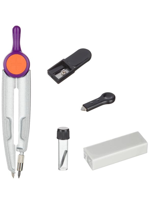 Готовальня №1School 5 пр/наб циркуль 120мм  фиолетов/роз пласт.пенал S50005