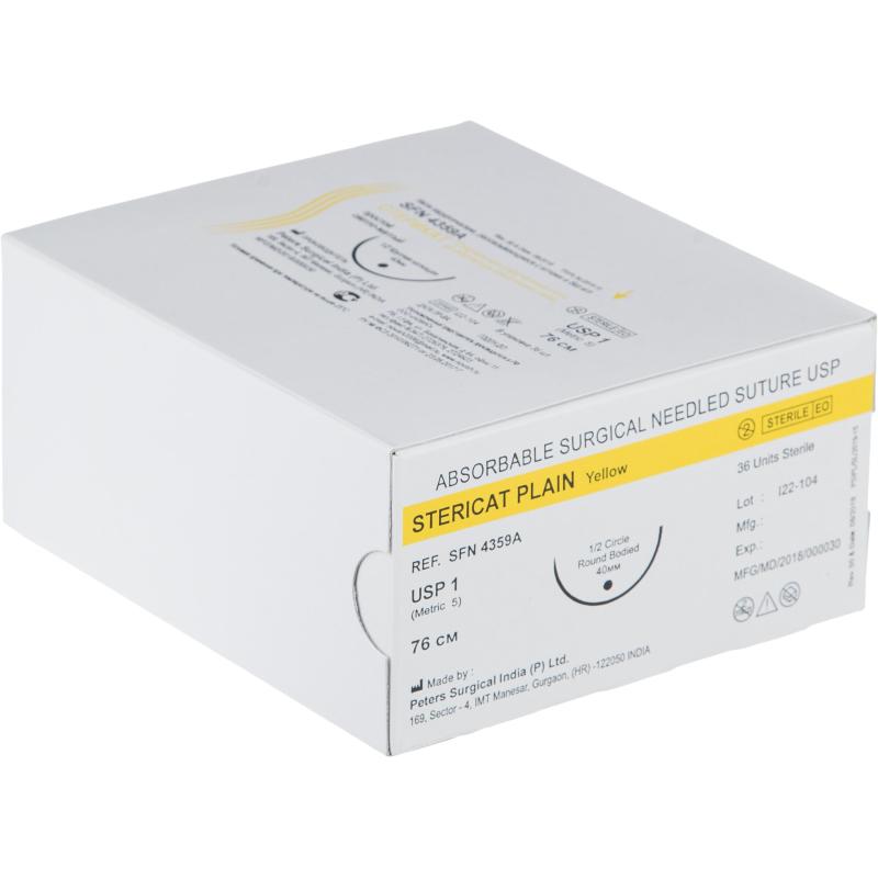 Шовный материал Стерикат прост 76см круг.кол. 1/2 40мм 1(5)36шт/уп SFN4359A