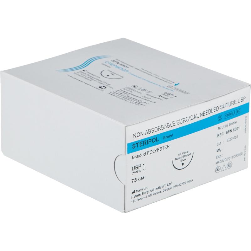 Шовный материал Стерипол 75 см 1/2 круг.кол 30 мм 1 (4) 36 шт/уп SFN680