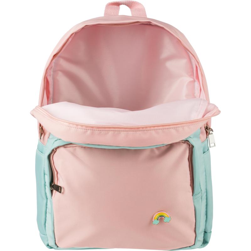 Рюкзак №1School голубой с розовым эмблема  Единорог