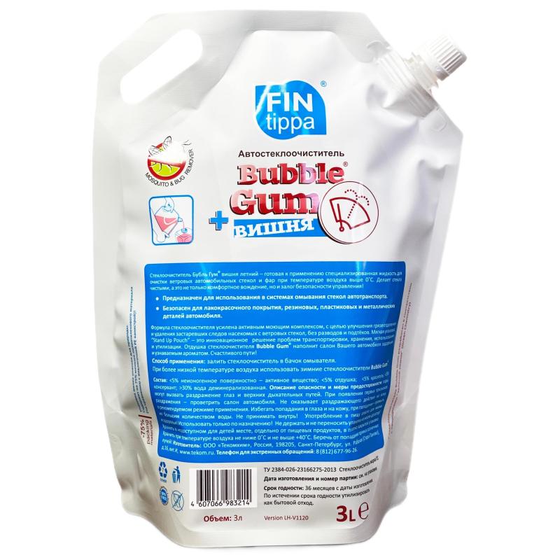 Жидкость стеклоомывающая летняя FIN tippa Bubble Gum вишня 3л дой-пак