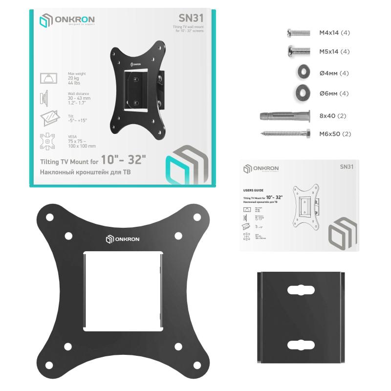 Кронштейн Onkron для телевизора 10-32 наклонный, черный SN31 Наклонные