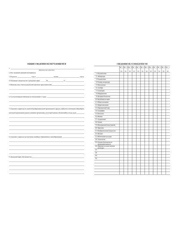 Личная карточка обучающегося КЖ-103, 20шт/уп