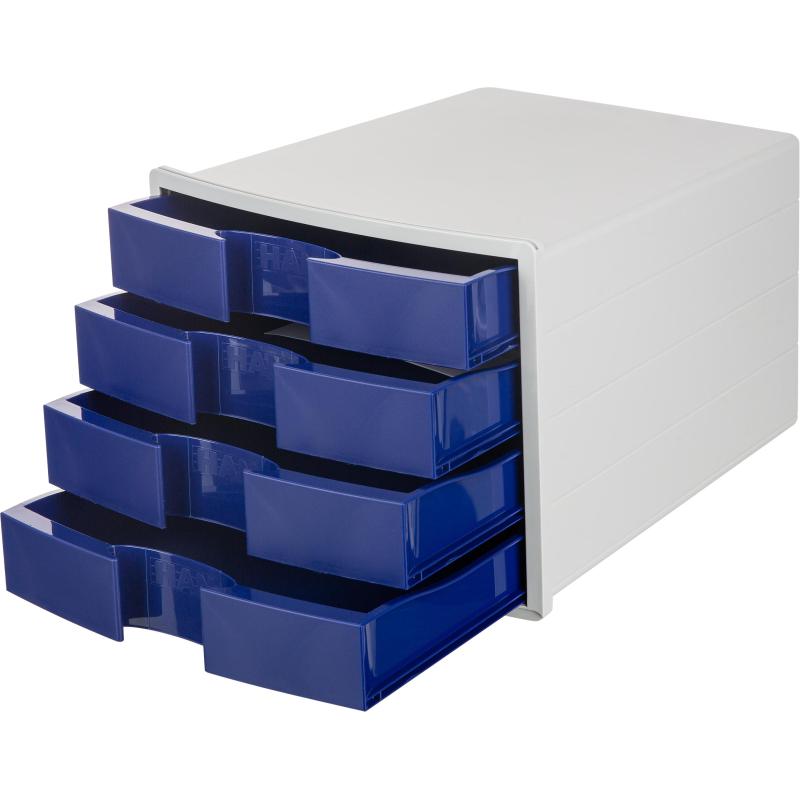 Бокс с выдвижными лотками HAN IMPULS 4 лотка с индек.окнами синий HA1012/14