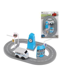 Заводная машинка на треке, аксессуары 5 шт, в ассорт., блистер