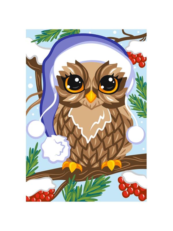 Картина по номерам для малышей Зимняя совушка набор Ркн-064