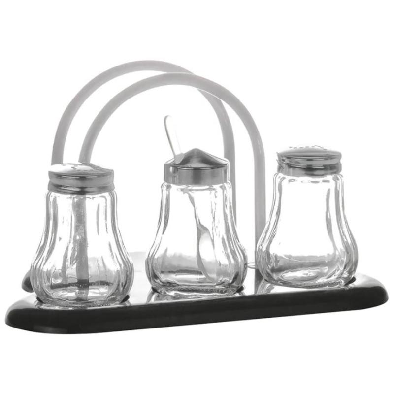 Набор для специй 3пр.(соль,перец,горч) + салфетница пластик, кт970