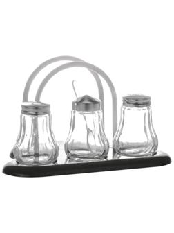 Набор для специй 3пр.(соль,перец,горч) + салфетница пластик, кт970